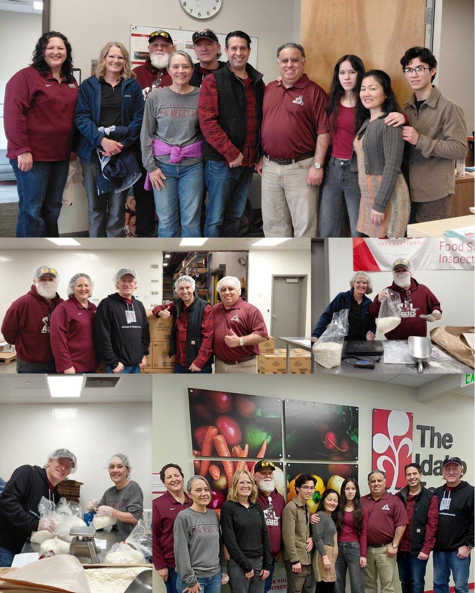 NMSUAlumFriends's tweet photo. On March 7, Boise-area NMSU alumni and their families kicked off the day by volunteering at the @IdahoFoodbank, joining community volunteers to sort a massive 2,220 lbs. of instant potatoes (because… Idaho 😄). That’s enough to support 1,110 families — what an impact!

Then, still riding that feel‑good energy, they swapped aprons for Aggie gear and cheered on the @NMStateMBB Team as they took on Kennesaw State! 🏀🔥

This group knows how to serve, connect, and have FUN — all in one day. Want to get connected to the NMSU Alumni Network — Boise or find an Aggie group near you? 
👉 https://t.co/XPrz8HRK8S

Once an Aggie, #AlwaysAnAggie! 🎉