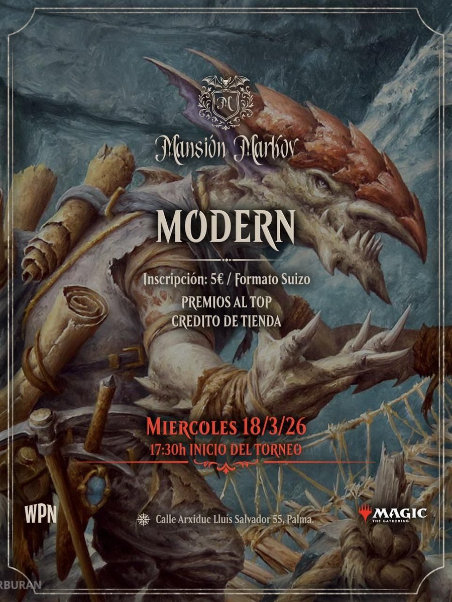MansionMarkov's tweet photo. Eventos semana 16/3/26-22/3/26 @frikiruta #mtg #magicthegathering https://t.co/n1GSePlv8G