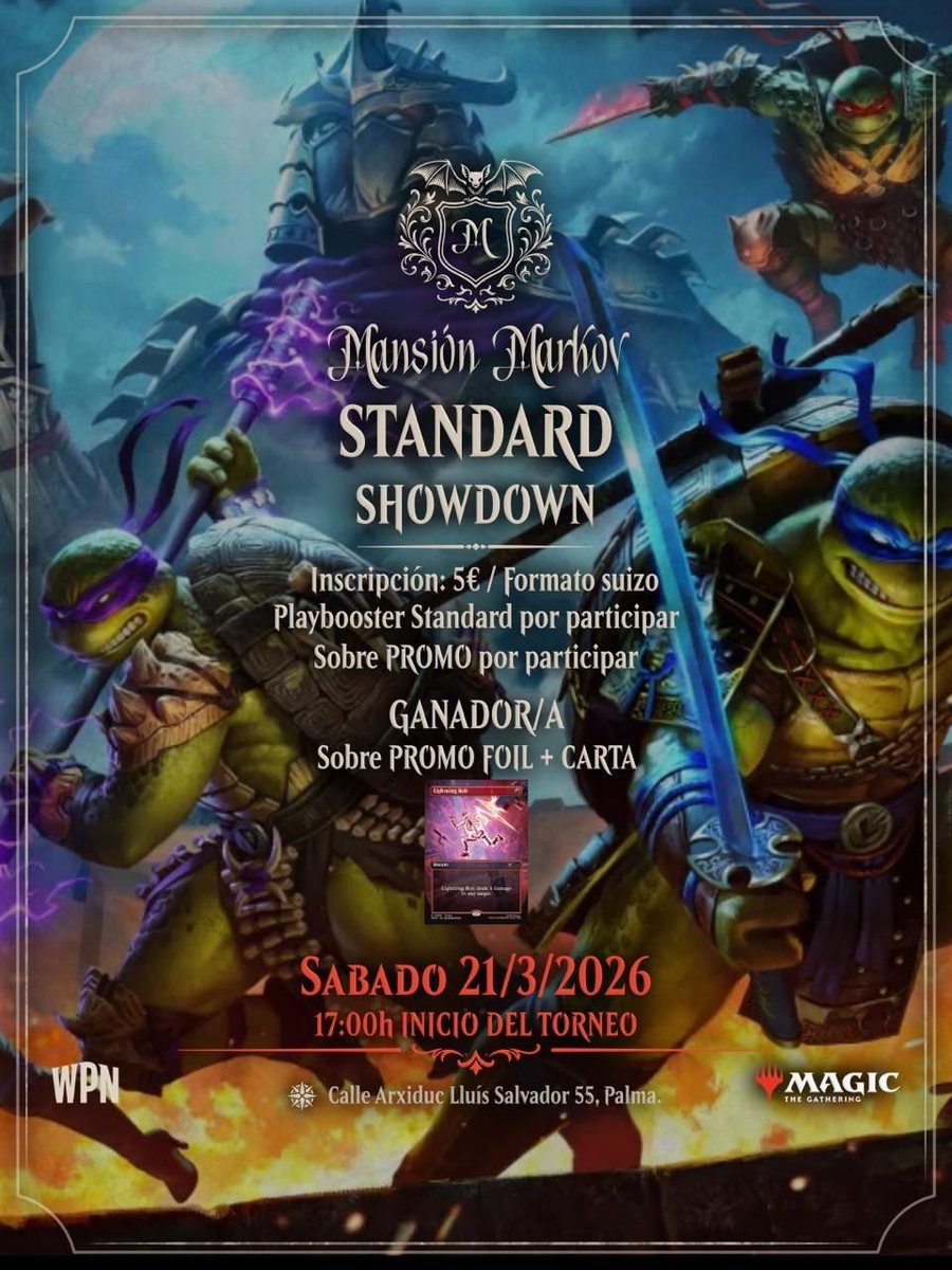 MansionMarkov's tweet photo. Eventos semana 16/3/26-22/3/26 @frikiruta #mtg #magicthegathering https://t.co/n1GSePlv8G