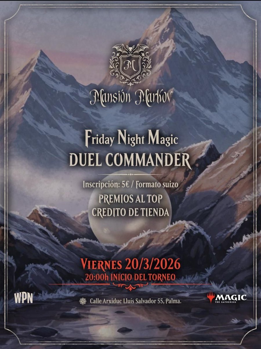 MansionMarkov's tweet photo. Eventos semana 16/3/26-22/3/26 @frikiruta #mtg #magicthegathering https://t.co/n1GSePlv8G
