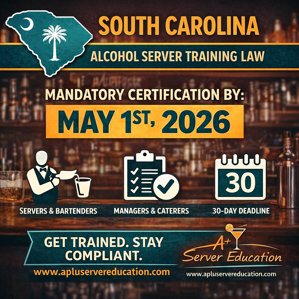 ServerEducation's tweet photo. 🚨 South Carolina ALERT 🚨
New alcohol server training law is here.
✔ Required for servers, bartenders & managers
✔ Avoid fines & liability
✔ Get certified online FAST

⏳ Deadline: May 1, 2026
👉 Get certified now: https://t.co/Z86jgwRfdZ
#SouthCarolina #BartenderLife #RestaurantManagement #AlcoholTraining #Compliance