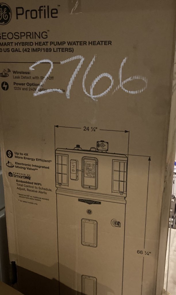 EVtimeNow's tweet photo. New new heat pump water heater replacing old (2 year old HPWH - warranty covered me - different brand). Hoping for luck with this GE 120v water heater. https://t.co/WZMxeE6wDn