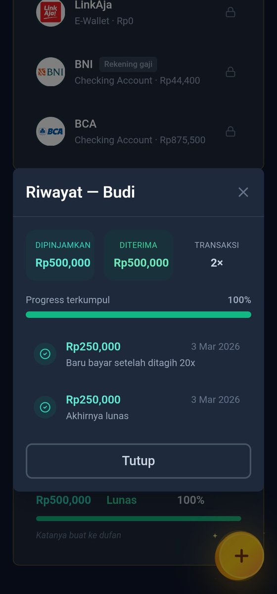 ninna192's tweet photo. Kadang yang bikin bingung itu bukan ngasih pinjaman, tapi ngingetinnya. Untung di Meld ada history piutang yang nyatet semuanya dengan jelas https://t.co/FIxZ0djvnH https://t.co/PYzPt7hvej