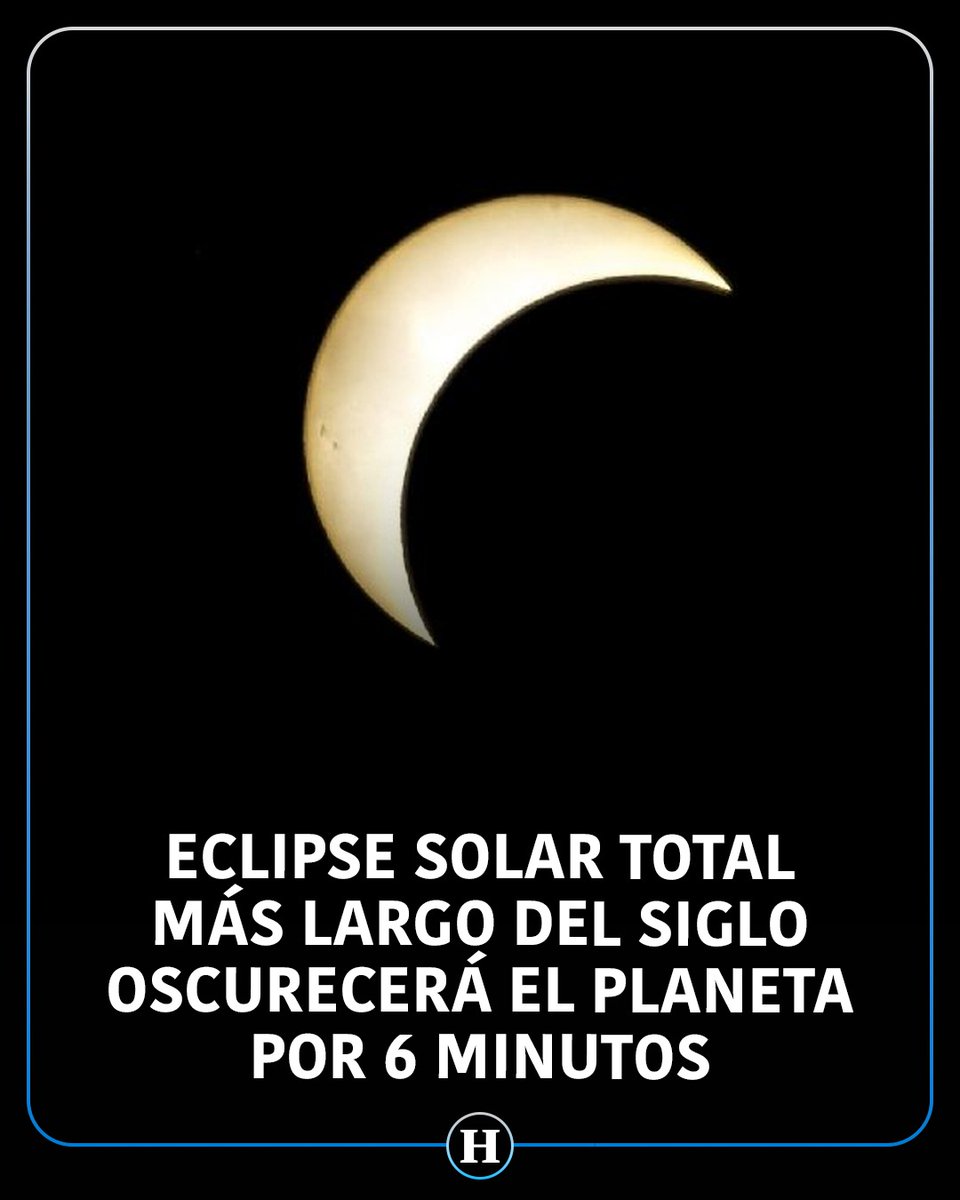 🌘☀️ El Sol desaparecerá durante más de 6 minutos.

El 2 de agosto de 2027 ocurrirá el eclipse solar total más largo del siglo XXI, un fenómeno excepcional confirmado por la NASA. Millones de personas verán cómo el día se convierte en noche por unos minutos.

Podrá observarse en