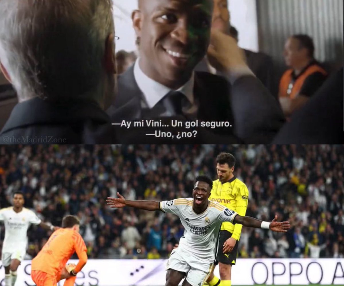 🎙️Florentino Perez: “Meu Vini, você vai marcar um gol com certeza.”

🎙️Vini Jr.: “Sim, exatamente como na final de 2022.”

👉🏼 No dia seguinte Vini Jr. marcou novamente na final da Liga dos Campeões. 

[Real Madrid TV]