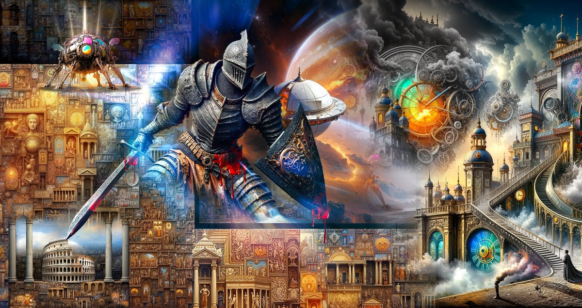 zspacepro3d's tweet image. I've got a thing for time it seems ... but this went sideways fast, 4 different centuries over thousands of years, heavy on #Surrealism #AI #Time