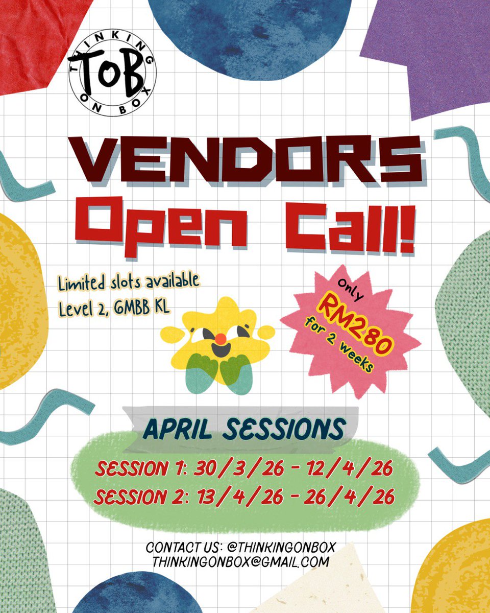 ThinkingOnBox's tweet photo. It's time to call for vendors for the month of April!

We welcome you to be our featured artists to sell your artworks or art merchandise in our space for 2 weeks.

This would be our monthly project to help you to sell your arts.

DM us for more information https://t.co/FBz62mkFik