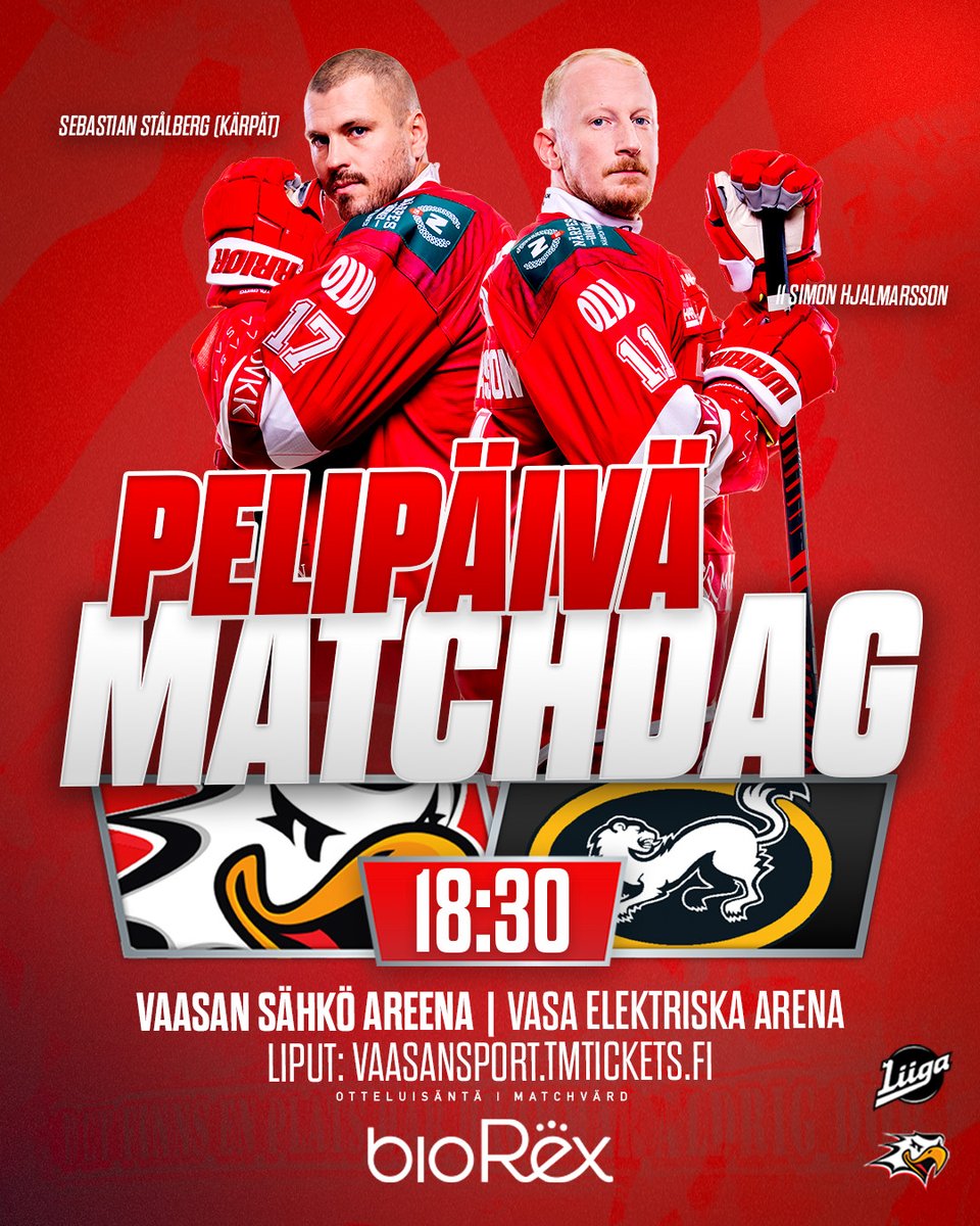 VaasanSport's tweet photo. PELIPÄIVÄ! ❤️🤍Eikä mikä tahansa pelipäivä vaan Sebben ja Hjallen ilta! Tule mukaan ikimuistoiseen iltaan, johon on myyty jo yli 3500 lippua!

🏒 Sport-Kärpät ti 17.3. 18:30
🎟️ https://t.co/7BXJgPrJyZ
Otteluisäntä: BioRex

#VaasanSport #Vaasa #Vasa #Liiga https://t.co/F9kVdVitBH