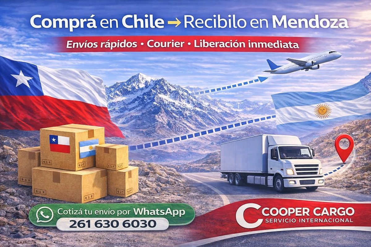 coopercargoarg's tweet photo. 🚚 Comprá en Chile y recibí en Mendoza 🇨🇱➡🇦🇷
¿Querés traer productos desde Chile sin complicarte con la aduana?
📦 Servicio Courier 
📦 Consolidamos compras de distintos proveedores
Liberación rápida en aduana:
🚚 Entrega en Mendoza
📦 Compras online
WhatsApp 261 630 6030 https://t.co/XDNQuXwqRP