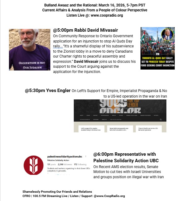 RabbiMivasair's tweet image. Live interview 15 mins from now, re the Al Quds Day rally in Toronto and the shameful, failed attempt of the Zionists to shut it down using @fordnation as their enforcer.
On the hour on @coopradio_ 100.9 FM from #Vancouver @IndJewishVoices @JewsSayNo