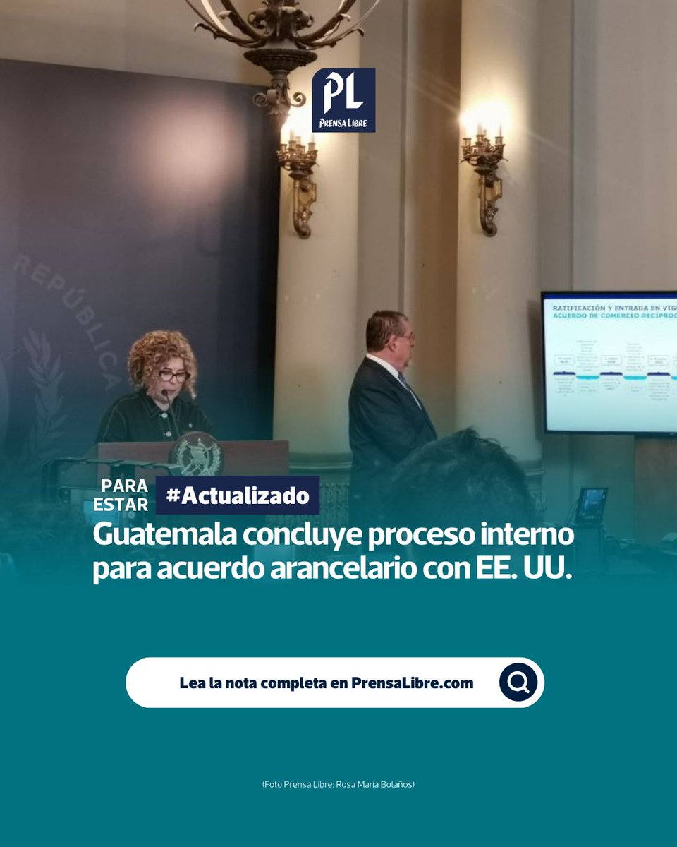 prensa_libre's tweet photo. Para estar #Actualizado 🇬🇹🇺🇸 Gobierno de Guatemala ratifica acuerdo comercial con Estados Unidos, la entrada en vigencia dependerá de que Washington concluya sus procesos. 

Manténgase informado en Prensa Libre🔗 https://t.co/geFEKorVs0 https://t.co/P21AZWGSyh