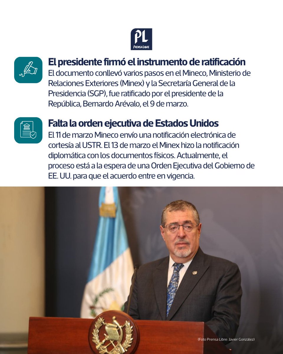 prensa_libre's tweet photo. Para estar #Actualizado 🇬🇹🇺🇸 Gobierno de Guatemala ratifica acuerdo comercial con Estados Unidos, la entrada en vigencia dependerá de que Washington concluya sus procesos. 

Manténgase informado en Prensa Libre🔗 https://t.co/geFEKorVs0 https://t.co/P21AZWGSyh
