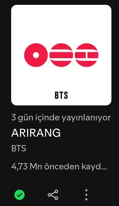 🚨🚨 ARMY ATTENTION 🚨🚨
ARIRANG pre-saves on Spotify:

03/14 — 4.5M (+110K) 
03/15 — 4.62M (+120k)🔥
03/16 — 4.73M (+110) -10k 📉

The record ends:  1.27M 
Daily requirements: 325K

Pre-save here:
open.spotify.com/prerelease/1Dc…