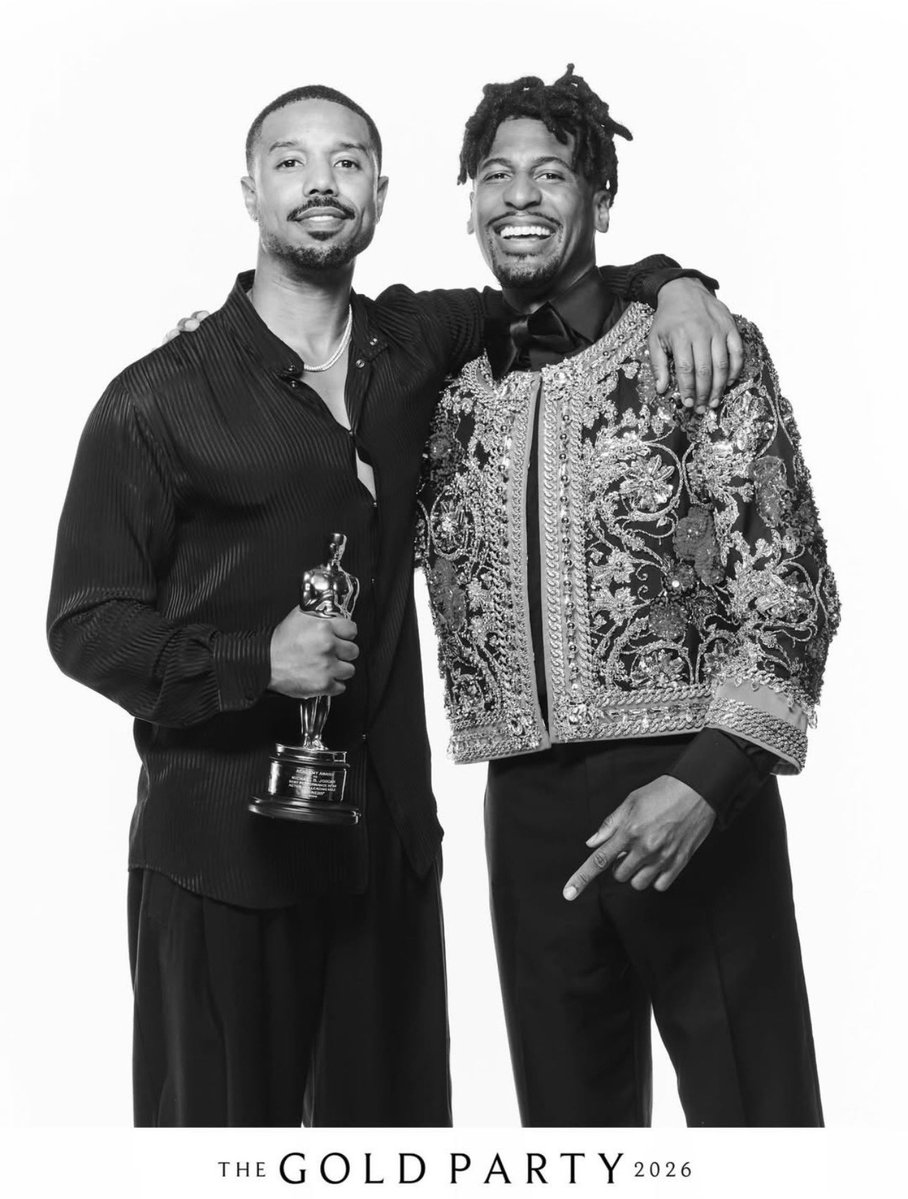 Oscar winner Michael B. Jordan and Grammy winner Jon Batiste at Beyoncé and Jay-Z’s #Oscars Gold Party.