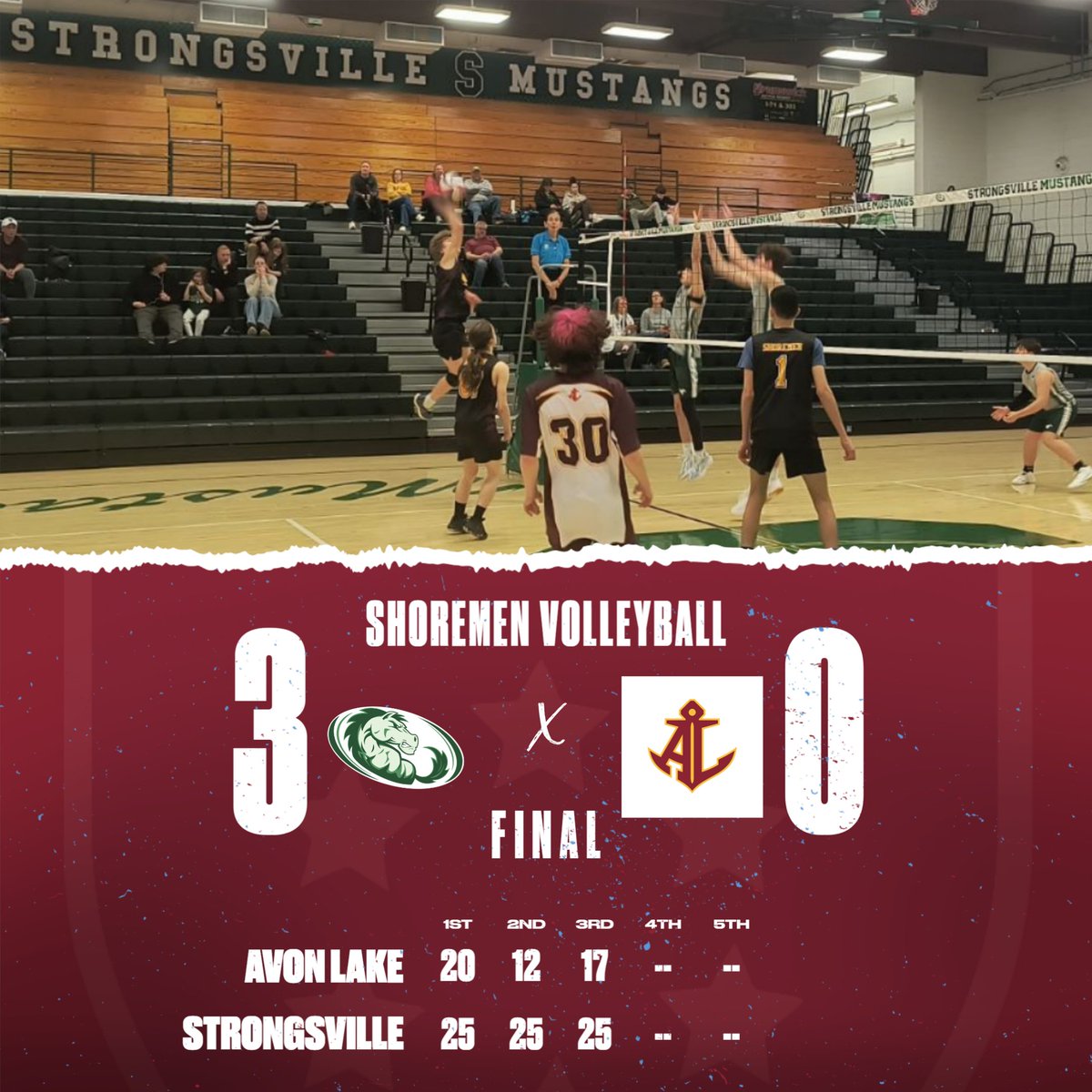 Your Shoremen battled Strongsville, but the Mustangs came out on top.  Our next match is at home this Friday at 6pm.