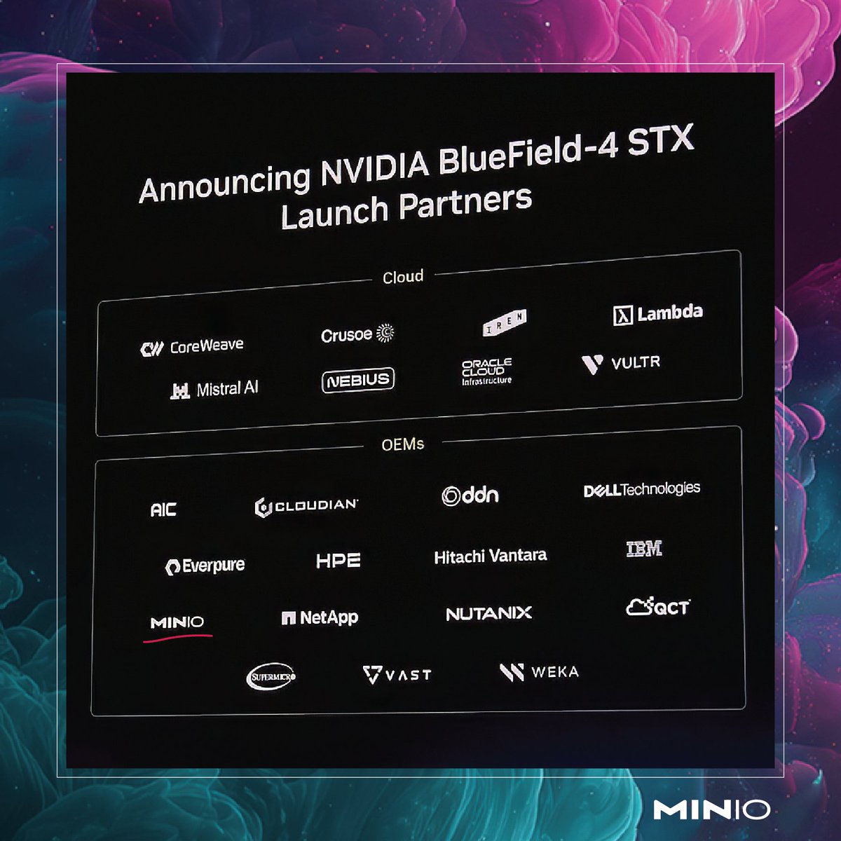 A huge milestone for the team and an exciting moment for AI infrastructure.

The NVIDIA STX storage architecture sets a blueprint for AI factories, and it’s great to see MinIO included as part of the ecosystem, bringing object-native data infrastructure to the architecture.