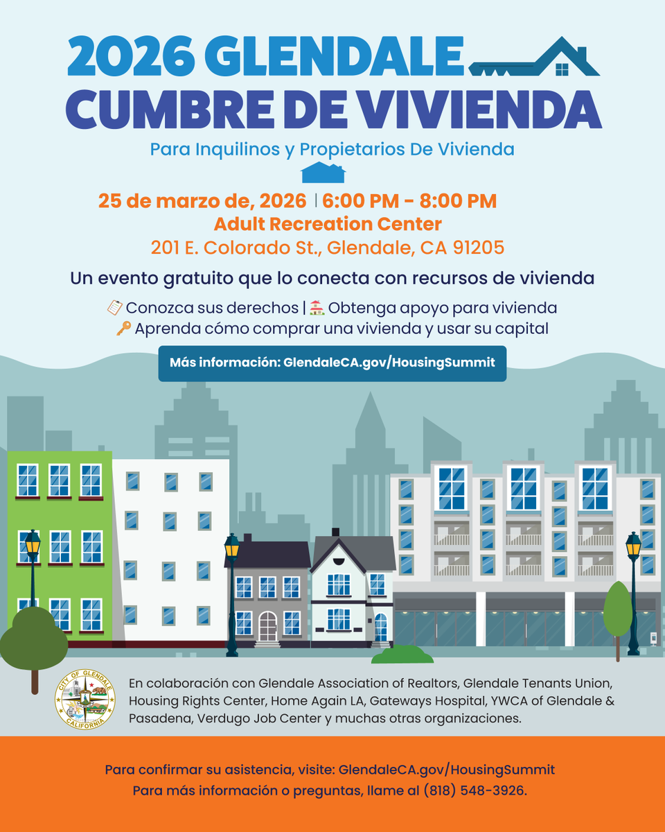 MyGlendale's tweet photo. Join the City of Glendale for the 2026 Glendale Housing Summit on March 25th from 6:00 PM to 8:00 PM at the Adult Recreation Center. Learn more and RSVP at https://t.co/Kh9gb8lqyA. https://t.co/Ojfgi5GE0H