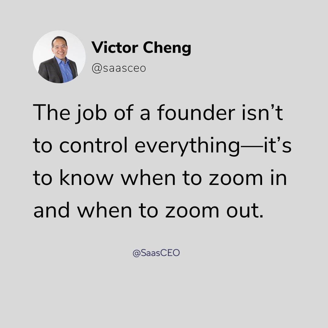 VictorCheng's tweet image. The job of a founder isn’t controlling everything.

It’s knowing when to zoom in—and when to zoom out.

That judgment becomes more important as the company grows.

#StartupLeadership #FounderMindset