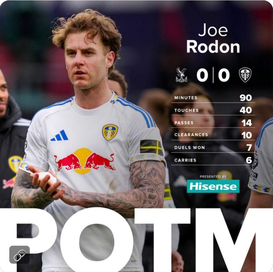 LeedsFansCol's tweet photo. JOE RODON se lleva el POTM del #CRYLEE 🏆🔥
El defensor galés fue una auténtica muralla en Selhurst Park 🧱, imponiéndose en cada duelo 💪 y liderando al equipo en todos los registros defensivos 📊.
Actuación clave para sostener el resultado y mostrar jerarquía en la última línea 🔒⚽