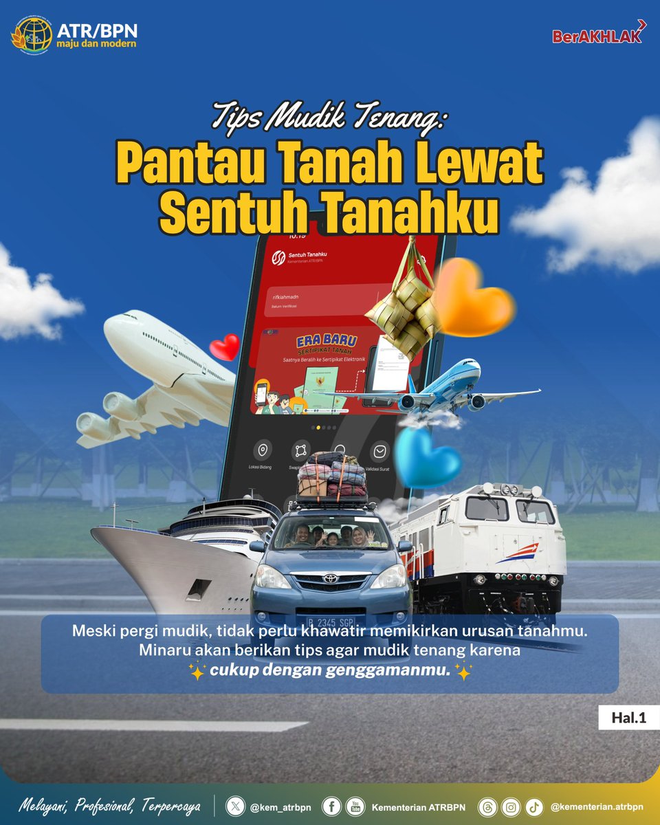 kem_atrbpn's tweet photo. Halo #SobATRBPN, mau mudik tp masih khawatir soal urusan tanah?
Weits, tenang! Skg  berbagai layanan &amp; informasi pertanahan bisa diakses lgsng genggaman melalui Aplikasi Sentuh Tanahku &amp; layanan digital ATR/BPN lainnya. Yuk, simak infografis berikut ya, Sob!☝️

#IndonesiaLengkap https://t.co/P3C3Kz4DPl