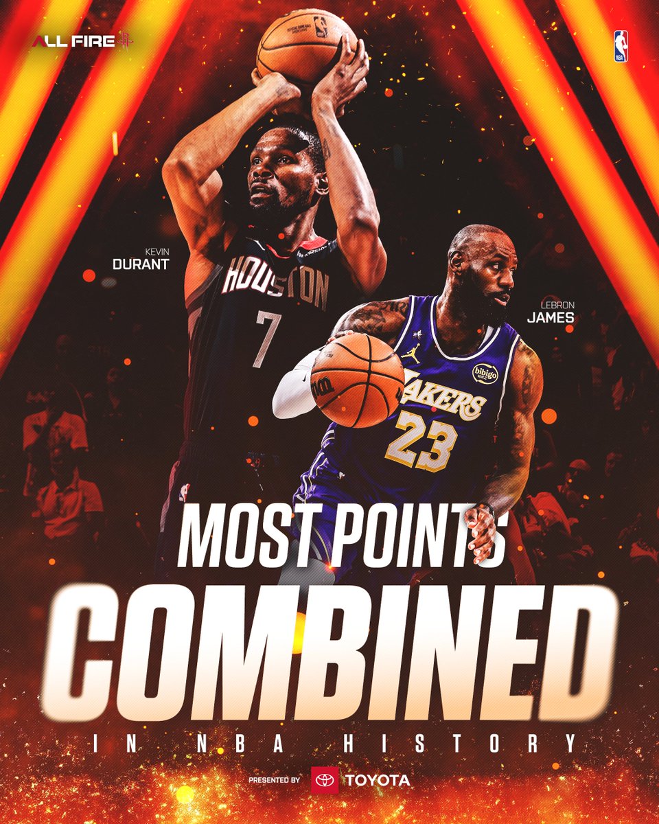 History in the making. 🤝

Kevin Durant and LeBron James will have the most combined points in a head-to-head matchup in <a href="/NBA/">NBA</a> history tonight!

<a href="/Toyota/">Toyota USA</a> | #Rockets