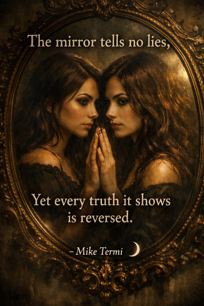 mike_termi213's tweet photo. The mirror tells no lies,
yet every truth it shows
is reversed.
What reflection are you still refusing to see? 🪞🖤
— Mike Termi
#Poetry #SpokenWord #MirrorReflection #ShadowSelf #Philosophy #SoulForge https://t.co/aRZSfJNyjO