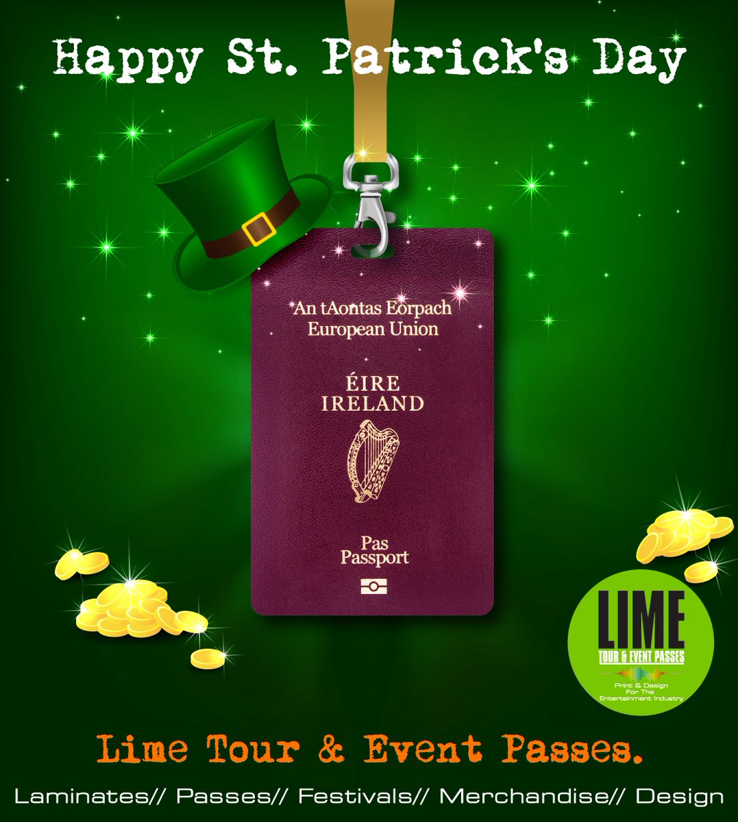 LimePasses's tweet image. Happy St. Patrick’s Day so proud to be Irish and European have a great day 🇮🇪☘️ #stpatricksday2026☘️🌈🎩 #backstage #pass #vip  #irish
