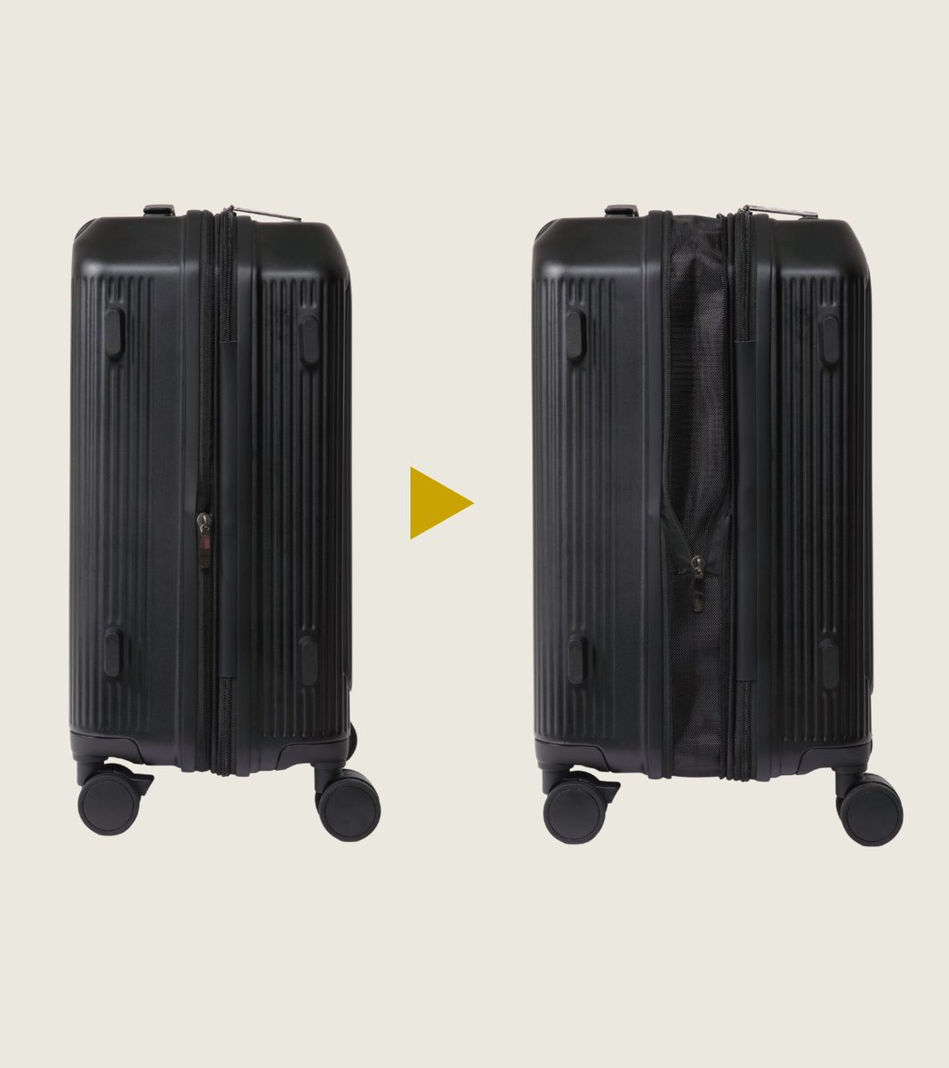 出張や旅行のとき、帰りだけ荷物が増えることありませんか？

Evoonはリュックだけでなく、スーツケースにも拡張機能を搭載しています。

必要なときだけ容量を広げられるので、荷物が増えても安心。使わないときはコンパクトに、荷物が増えたときはたっぷり収納できる便利な機能です。