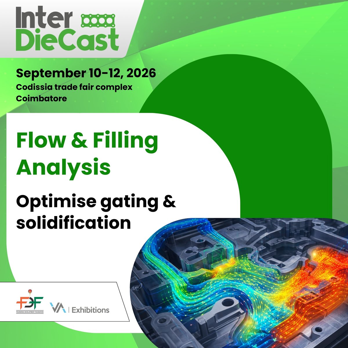 interdiecast's tweet image. Simulation technology is transforming die casting design. 
#ExhibitWithUs
📅 Sept 10–12, 2026 📍 CODISSIA, Coimbatore
🔗 Book your stall: interdiecast.in/exhibitor-enqu…
📩 ja@vaexhibitions.com | 📞 +91 88016 02258
#CastingSimulation #DigitalDieCasting #InterDieCast2026