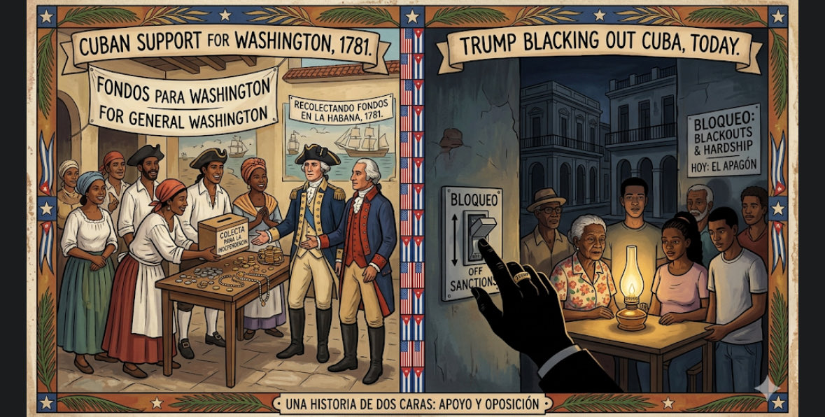 Cubans once raised money to fund George Washington’s army in his fight against the British and thus played a role in the establishment of USA itself. Today, the empire is overseeing a total blackout of the same tiny island nation. An ironic tragedy! 
#Cuba #Vivalacuba #Blackout