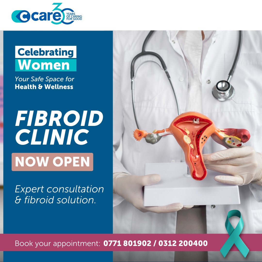 C_Care_Uganda's tweet photo. This #WomensMonth, prioritize your health.π
Fibroids are common, but care is available.
Visit the Fibroid Clinic at C-Care Uganda.
#CCareUganda #FibroidAwareness #30YearsOfCaring #WomensHealth https://t.co/CzB2eQC6QX
