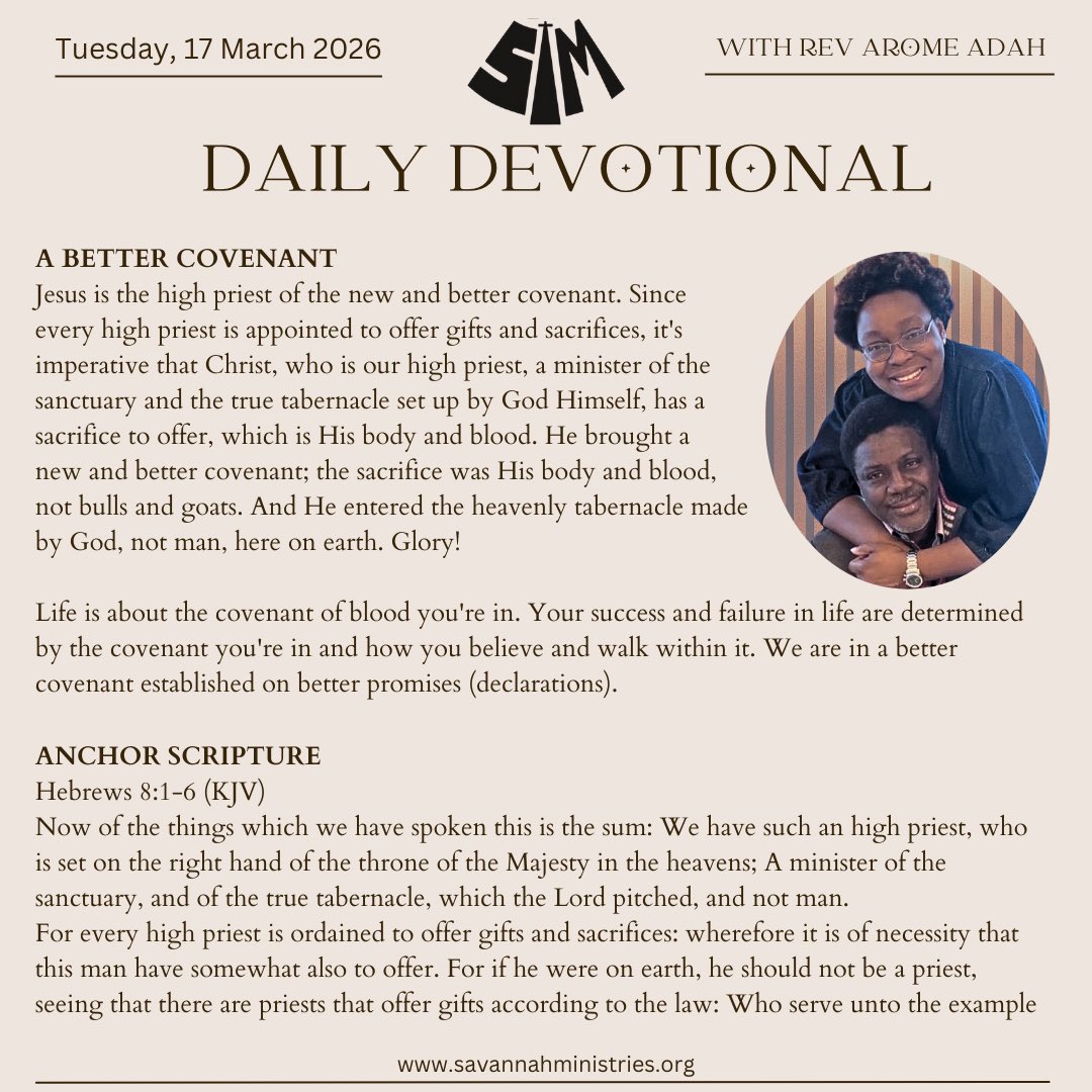 aromeadah's tweet photo. Jesus is the high priest of the new and better covenant. He brought a new and better covenant; the sacrifice was His body and blood, not bulls and goats. And He entered the heavenly tabernacle made by God, not man, here on earth. Glory! 
#SMDailyDevotionals https://t.co/nT0Wsrcbg7
