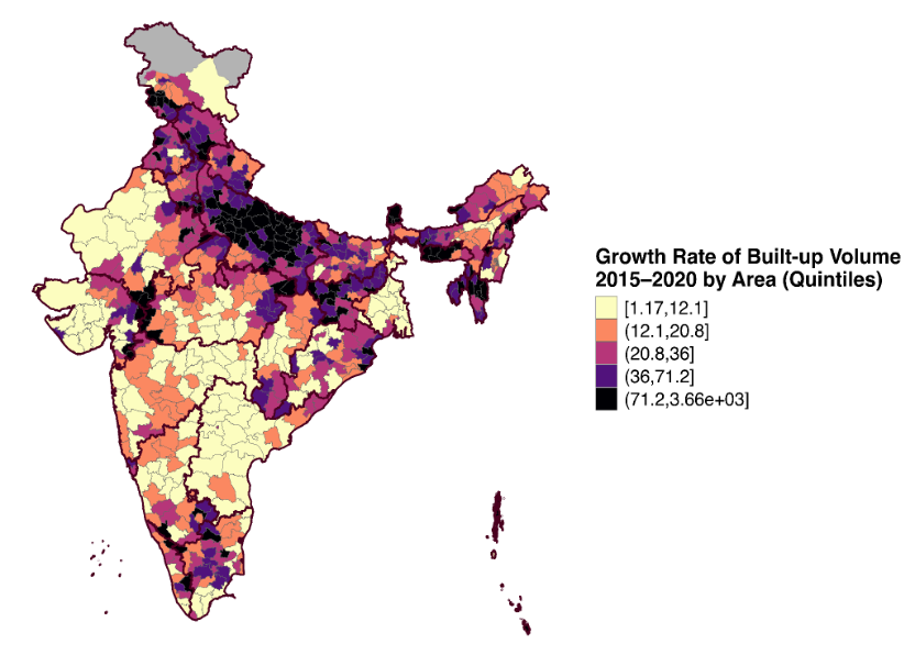 EACtoPM's tweet photo. Illustrating distribution &amp; intensity of built infra across the country, the paper maps urbanisation through built-up volumes across districts of India for 3 parameters:
(1) Levels of Built-up Volume
(2) Growth Rates of Built-up Volume by Area
(3) Built-Up Volume Per Capita https://t.co/2NCcMn6qD7