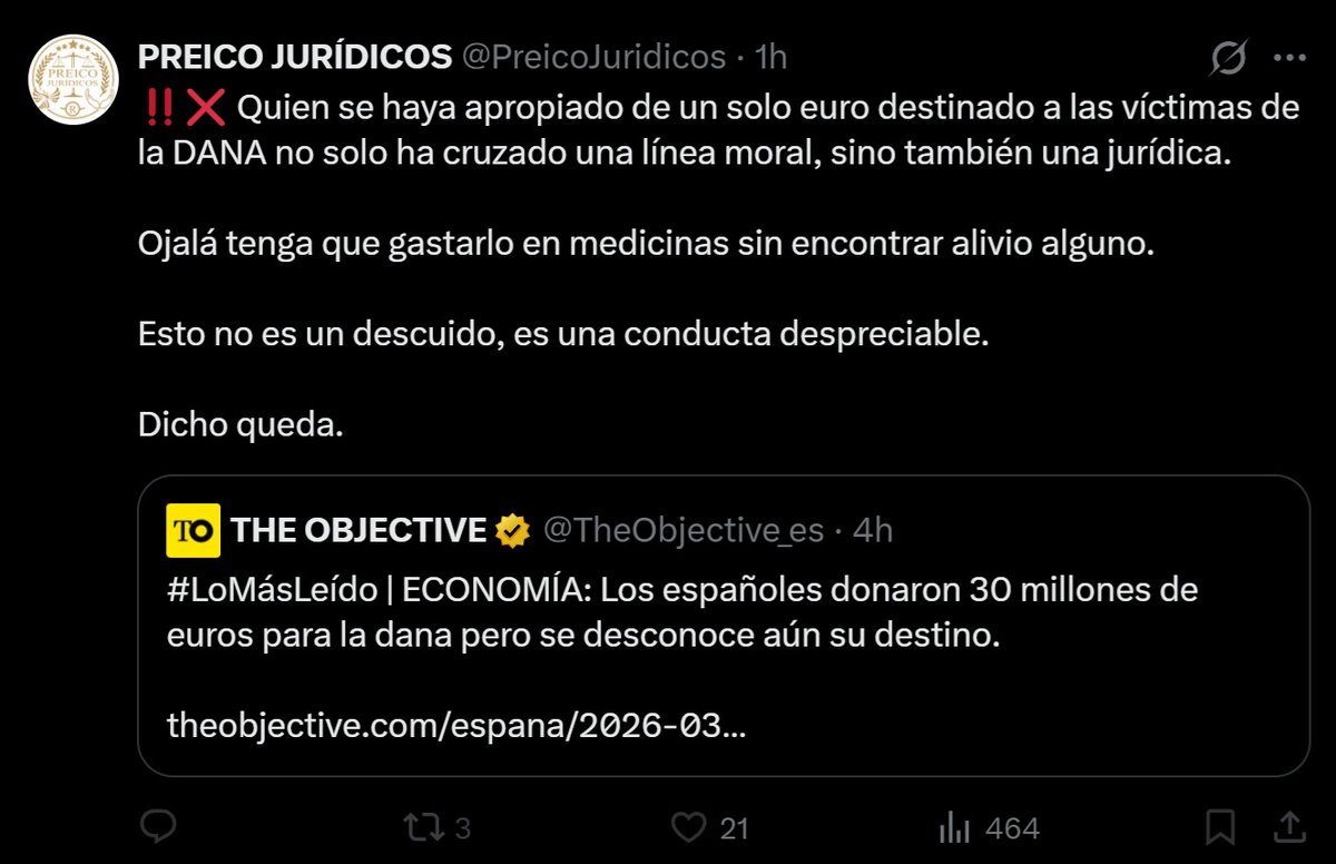 <a href="/PreicoJuridicos/">PREICO JURÍDICOS</a> Me tienes bloqueado pero estoy de acuerdo totalmente con lo que dices, por estas cosas no hago donativos, puede sonar egoísta pero llega un punto que uno no se acaba fiando de nadie.