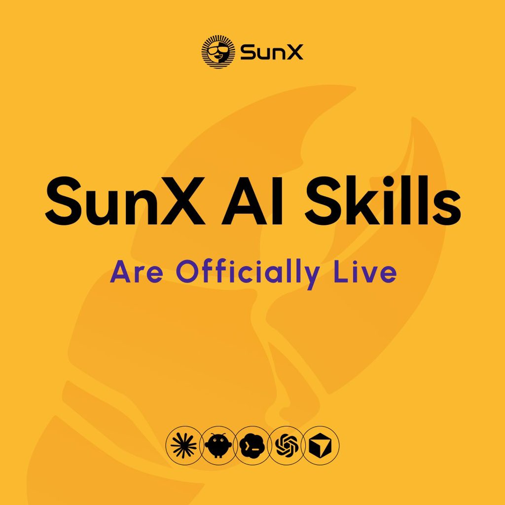 Trading is evolving.

From manual clicks → to AI-powered execution.

SunX AI Skills are officially live. 

Just tell the AI what you want:
market, limit, long, short…

It understands your intent
and executes the trade for you.

No complex interfaces.
No friction. Just strategy.