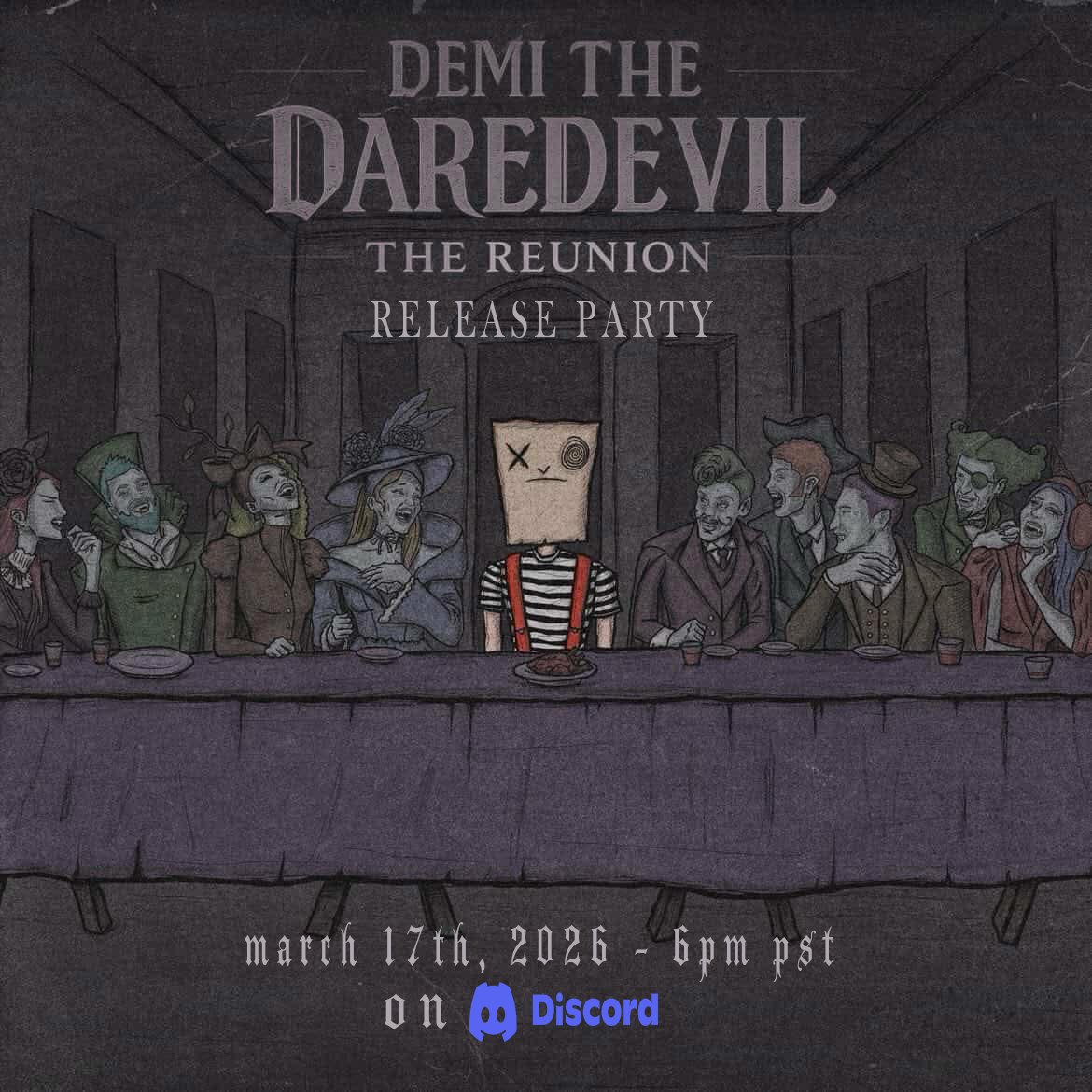 "Tonight's the night Devilins, Demi's brand new single "The Reunion" releases at midnight EST!!

Discord release party starts at 6PM PT, with the official video for "The Reunion" premiering at 8PM PT. Hope to see you there 🖤

Presave/join the Discord at: demithedaredevil.os.fan