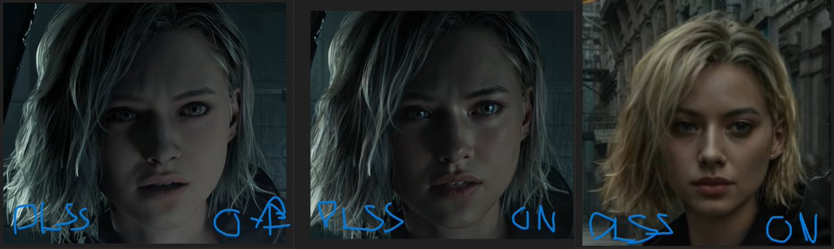Skyform's tweet image. Digital Foundry glazing this. I can't wait for DLSS 5 to give me entirely different characters. Grace is literally 2 different people with it on.