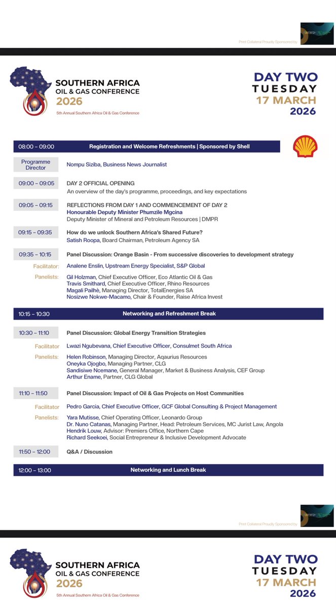 PhaksPhothinja's tweet photo. As part of Day Two of the Southern Africa Oil &amp; Gas Conference we are expecting to receive reflections from the Deputy Minister Phumzile Mgcina. 

Yesterday we heard from Minister Mantashe on some of the key pressing matters in the sector. 

#SAOGC2026 https://t.co/Zq5Z8mS37v