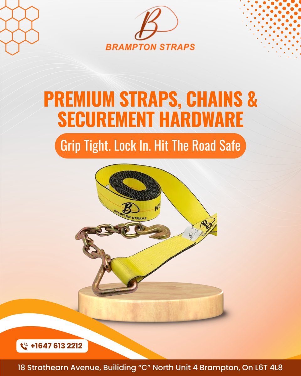 BramptonStraps's tweet image. At Brampton Straps, Canada, we provide premium-quality straps, chains, and securement hardware built to handle tough conditions and heavy-duty demands.

📞+1 647-564-5555
🌐 bramptonstraps.ca

#BramptonStraps #CargoControl #LoadSecurement #HeavyDutyGear #TruckingCanada