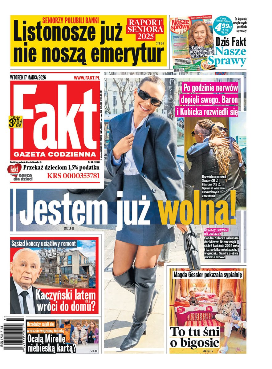 Fakt_pl's tweet photo. #autopromocja Dzień dobry we wtorek! ☕ #DziśwFakcie:
Kubicka i Baron znowu w sądzie! Zaskakujące emocje i uśmiechy
Seniorzy rezygnują z gotówki. Co stoi za tą zmianą? Sięgnij po najnowsze wydanie Faktu! 📰
 ➡️ https://t.co/y24LUEW5tH
#Kubicka #Baron #RaportSeniora https://t.co/1jqHWCxaCK