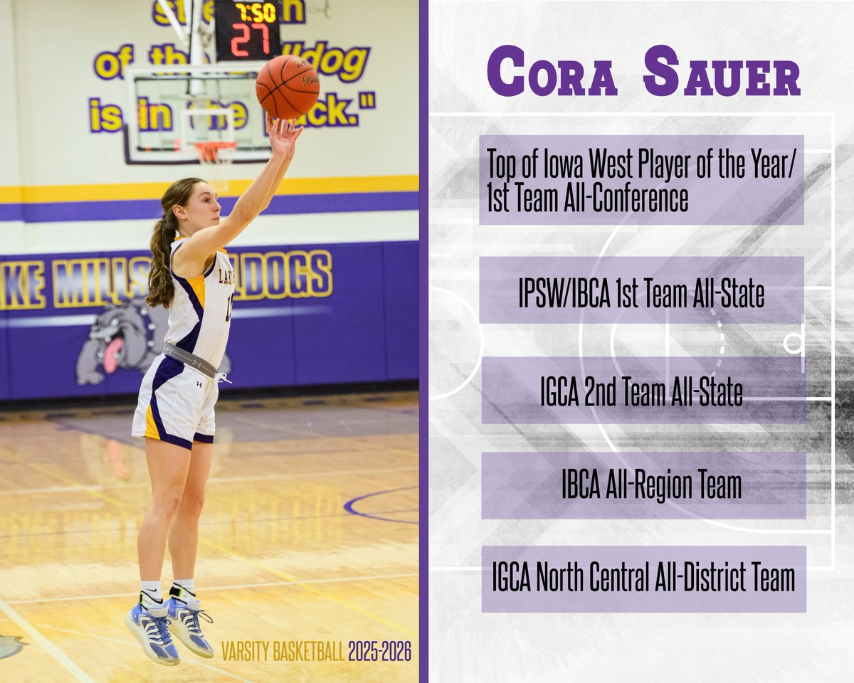 LakeMillsGBB's tweet photo. With TEAM success comes individual recognition! Congratulations Cora! @CoraSauer10 https://t.co/EIsBVYgfTm