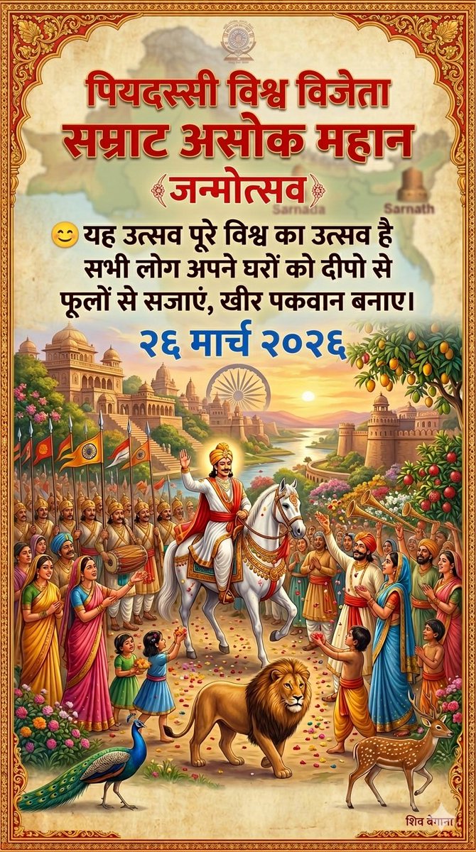 बड़े धूमधाम से मनाई जाएगी 26 मार्च 2026 को सम्राट अशोक महान जी की जयंती!
सरकार घोषित करें #सम्राट_अशोक_जयंती_पर_राष्ट्रीय_अवकाश
#सम्राट_अशोक_जयंती
#AshokJayanti
#26मार्च

<a href="/BhimArmyChief/">Chandra Shekhar Aazad</a> <a href="/AnupriyaSPatel/">Anupriya Patel</a> <a href="/NeerajMauryaMP/">Neeraj Maurya MP</a>
<a href="/avinash401rbj/">Avinash Kushwaha (सपा)</a>
<a href="/pallavi_apnadal/">Dr. Pallavi Patel</a>
<a href="/DrLaxman_Yadav/">Dr. Laxman Yadav</a>
<a href="/raghav_chadha/">Raghav Chadha</a>