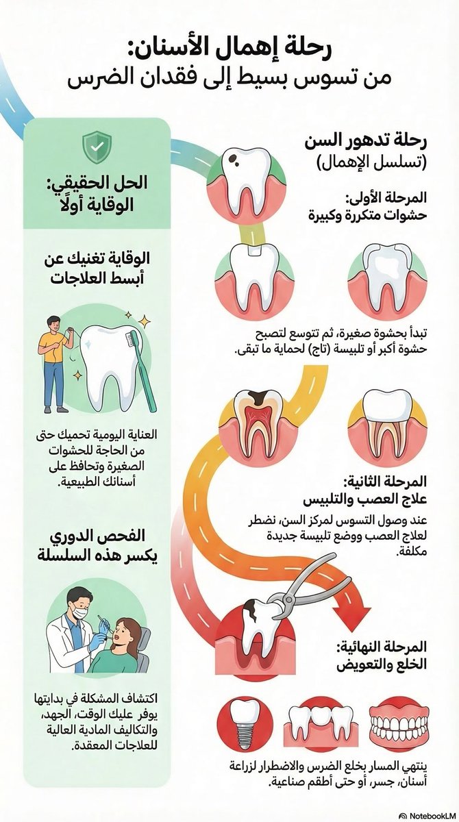 aboutDent's tweet photo. الاهمال في العناية بالفم والاسنان يؤدي ابتداءا لتسوس بسيط، والتسوس البسيط الى اكبر منه، ثم الحاجة لعلاج عصب وربما الخلع. 

نتيجة الإهمال مكلفة (وقتًا ومالاً وألمًا)

💡 الحل الحقيقي؟
الوقاية اليومية (فرشاة وخيط) والفحص الدوري كل ستة أشهر. 

لا تنتظر الألم حتى تبدأ بالاهتمام!
