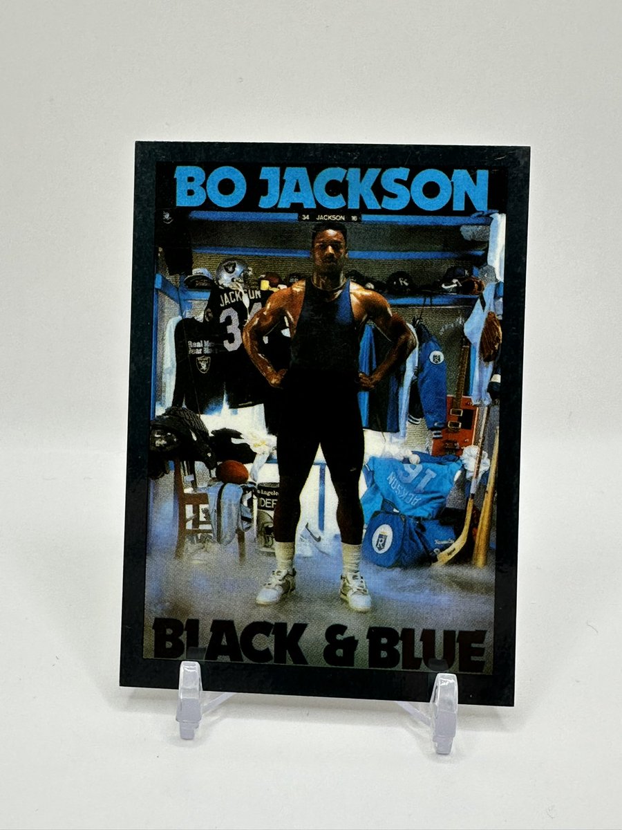 oldmanstylecard's tweet image. Random Card PC Binder: 1990 Bo Jackson Black and Blue Promo card. This was such an epic poster as well! Do you remember this photo? So awesome! #cards #bojackson #cardcollecting #baseballcards #cardcollector