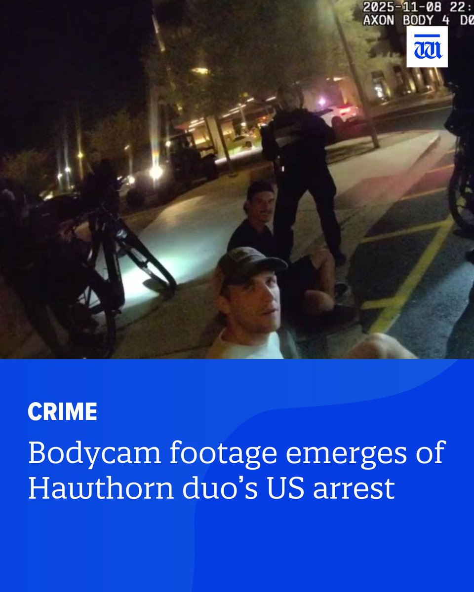 westaustralian's tweet photo. Bodycam footage documenting the moment Hawthorn players Dylan Moore and Connor Macdonald were arrested by US police has emerged.
Tap the link to read more: https://t.co/I56QloMZLC
#Hawthorns #DylanMoore #ConnorMacdonald #US https://t.co/0s15hn4WKg