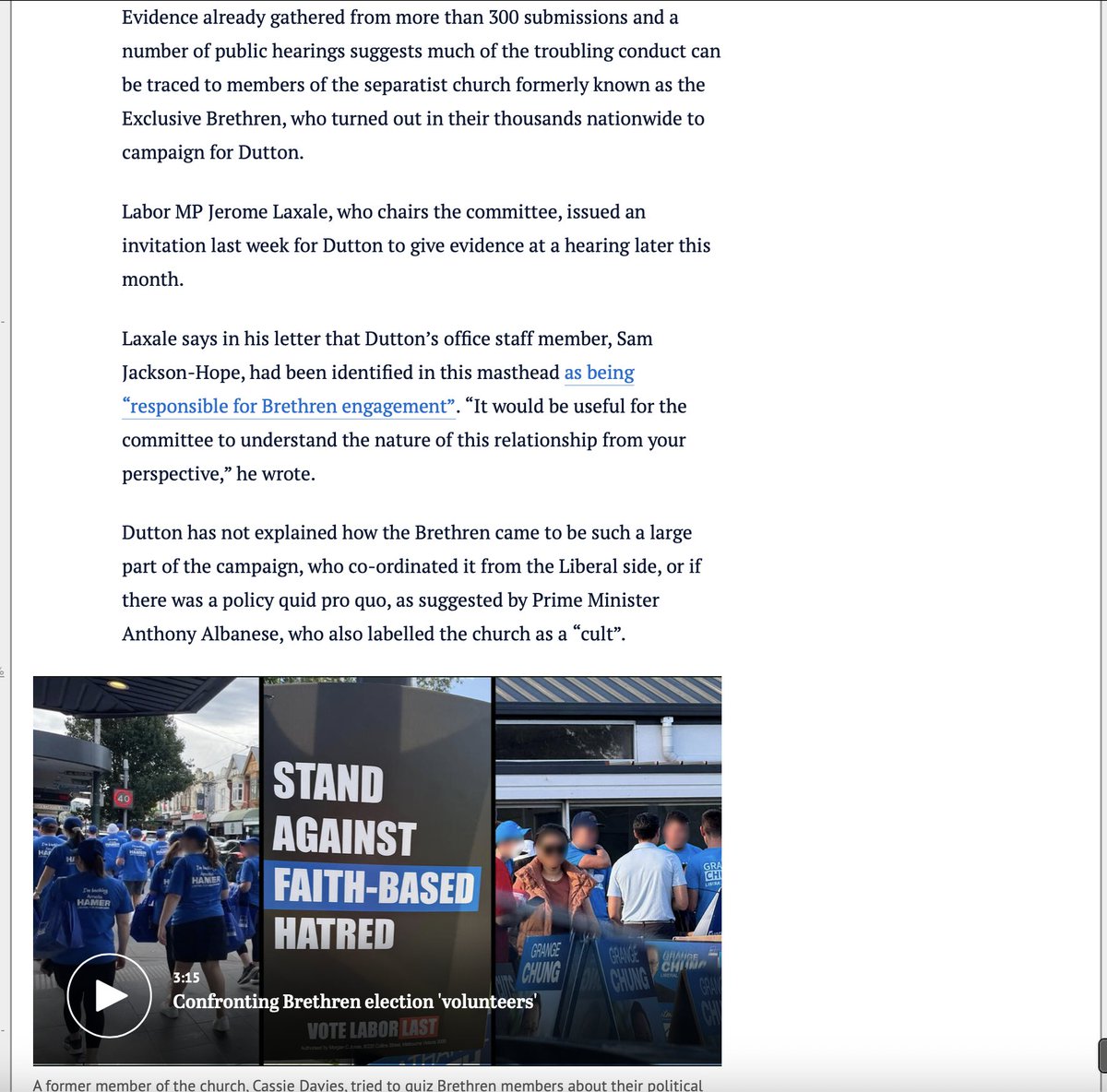 BlakGreenRed's tweet image. #JeromeLaxale (current #JSCEM chair) invites #Dutton, #PruGoward, #NickMinchin to give evidence concerning use of #ExclusiveBrethren in campaigning.  

Latter two have declined.  archive.md/c3JmM 

#AUSPOL #PeterDutton #Laxale @jeromelaxale #PlymouthBrethrenChristianChurch