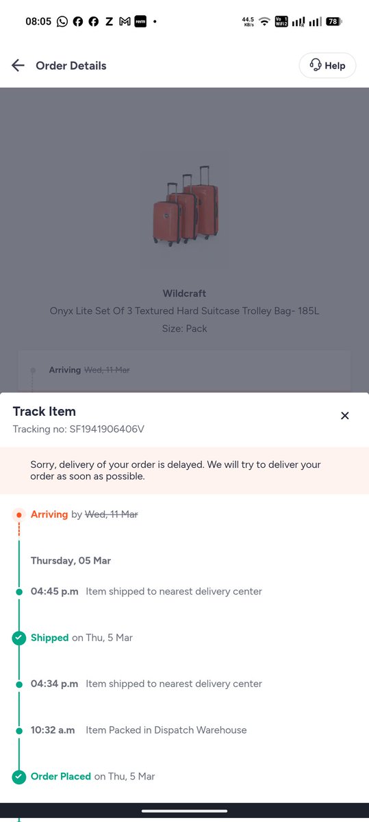arpeaks's tweet photo. Hey @myntra @MyntraSupport, being a Myntra Insider shouldn't mean getting ignored. My order (Tracking: SF1941906406V) is a week late, and you keep closing my support tickets without resolving them just to open new ones with later dates. I have travel coming up! Please fix this. https://t.co/5T3ZL8VSU0