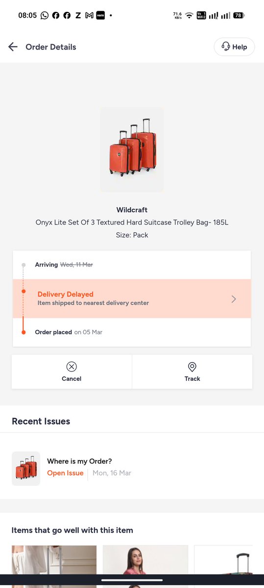 arpeaks's tweet photo. Hey @myntra @MyntraSupport, being a Myntra Insider shouldn't mean getting ignored. My order (Tracking: SF1941906406V) is a week late, and you keep closing my support tickets without resolving them just to open new ones with later dates. I have travel coming up! Please fix this. https://t.co/5T3ZL8VSU0