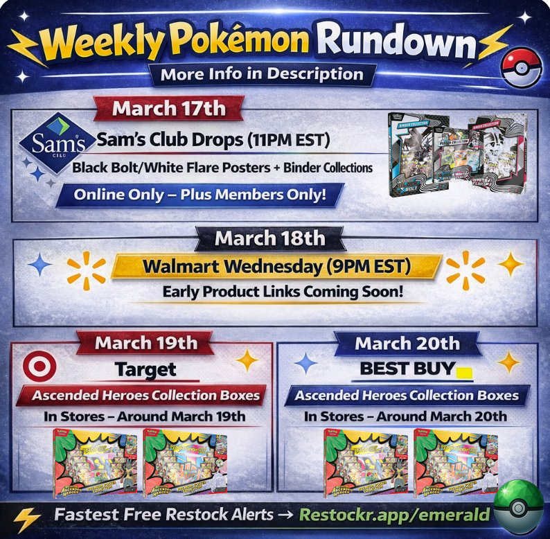emerald_alerts's tweet photo. Weekly Pokémon Restock Rundown Mar 17-20 https://t.co/frPWu7QGTH