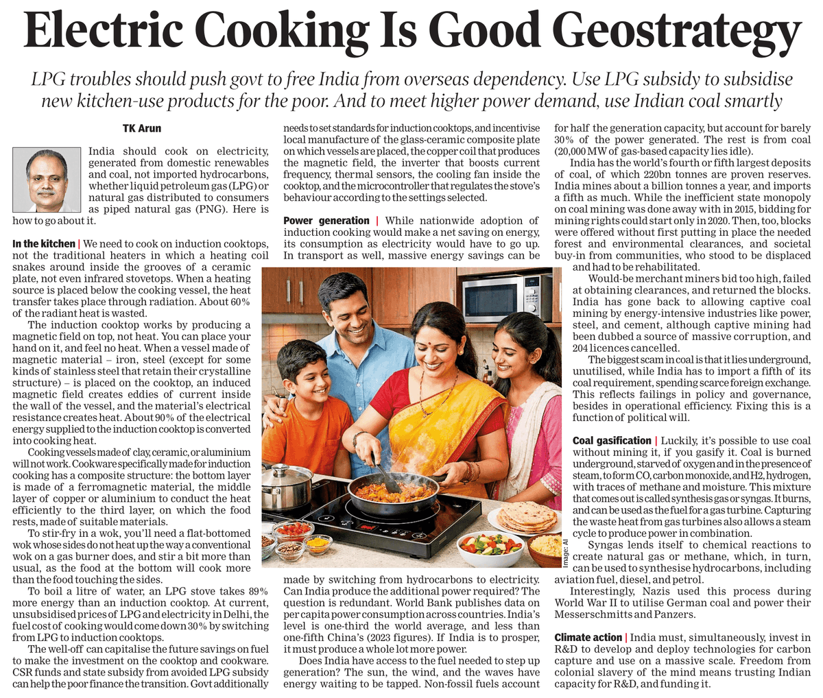prasannavishy's tweet photo. Personally found the gist of the arguments here persuasive on why India should cook with electricity, not imported LPG

Induction cooking powered by domestic renewables +coal could cut import dependence, lower costs for households, turn kitchens into strategic lever for energy security